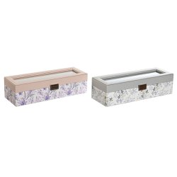 Klockfrvaringsbox DKD Home Decor Vit Gr Lila Ljusrosa Glas 33