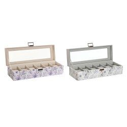 Klockfrvaringsbox DKD Home Decor Vit Gr Lila Ljusrosa Glas 33