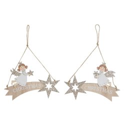 Hngdekoration DKD Home Decor Vit Gyllene Tr 22,5 x 0,5 x 15 cm
