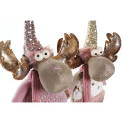 Julgranskula DKD Home Decor Vit Rosa Gyllene Ren 20 x 19 x 50 cm