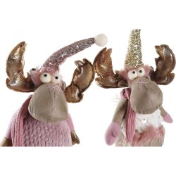 Julgranskula DKD Home Decor Vit Rosa Gyllene Ren 15 x 17 x 50 cm