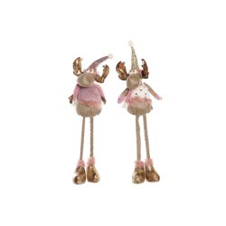 Julgranskula DKD Home Decor Vit Rosa Gyllene Ren 15 x 17 x 50 cm
