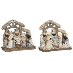 Julkrubba-set DKD Home Decor Bl Vit Brun Harts 20 x 7 x 17,5 cm