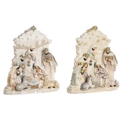 Julkrubba-set DKD Home Decor Bl Vit Rosa Harts 24 x 8 x 27,5 cm