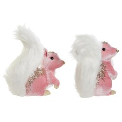 Julgranskula DKD Home Decor Vit Rosa Ekorre 20 x 11 x 22 cm (2 a