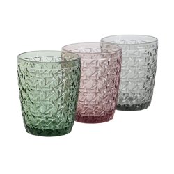 Glasset DKD Home Decor Grn Gr Rosa Glas Med relief 240 ml (6 a