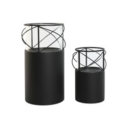 Ljusstakar Home ESPRIT Svart Metall Glas 24,5 x 24,5 x 46 cm (2