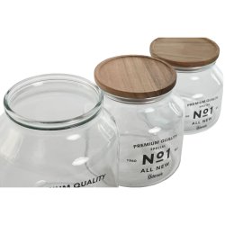 Uppsttning med 3 Burkar Home ESPRIT Naturell Glas Akaciatr 1,5