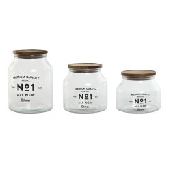 Uppsttning med 3 Burkar Home ESPRIT Naturell Glas Akaciatr 1,5