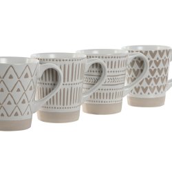 Set med 4 muggar Home ESPRIT Vit Beige Stengods 360 ml 9 x 7 x 1