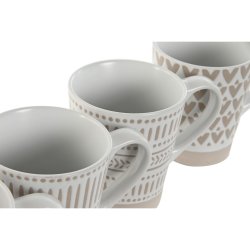 Set med 4 muggar Home ESPRIT Vit Beige Stengods 360 ml 9 x 7 x 1
