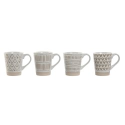 Set med 4 muggar Home ESPRIT Vit Beige Stengods 360 ml 9 x 7 x 1