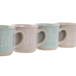 Set med kaffekoppar Home ESPRIT Bl Rosa Stengods 180 ml