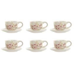 Set med kaffekoppar Home ESPRIT Gul Vit Rosa Lila Metall Dolomit