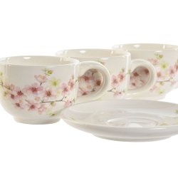Set med kaffekoppar Home ESPRIT Gul Vit Rosa Lila Metall Dolomit