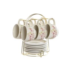 Set med kaffekoppar Home ESPRIT Gul Vit Rosa Lila Metall Dolomit