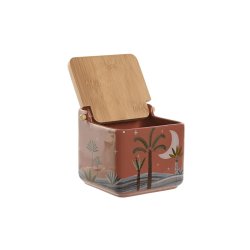 Saltkar med lock Home ESPRIT Beige Rosa Terrakota n Lila Bambu 7