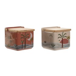 Saltkar med lock Home ESPRIT Beige Rosa Terrakota n Lila Bambu 7