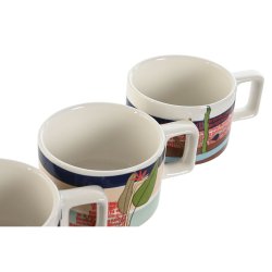 Set med kaffekoppar Home ESPRIT Bl Grn Rosa Lila Metall Bambu