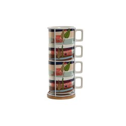 Set med kaffekoppar Home ESPRIT Bl Grn Rosa Lila Metall Bambu