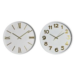Vggklocka Home ESPRIT Vit Gyllene PVC 30 x 4 x 30 cm (2 antal)