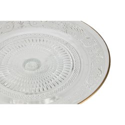 Platt skl Home ESPRIT Transparent Gyllene Glas 23 x 23 x 8 cm