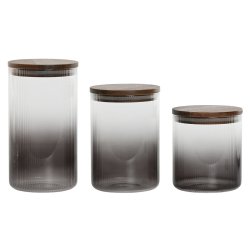 Uppsttning med 3 Burkar Home ESPRIT Gr Naturell Akaciatr Boro