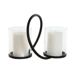 Ljusstakar Home ESPRIT Svart Silvrig Metall Glas 24 x 19 x 18 cm