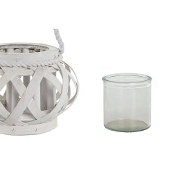 Ljusstakar Home ESPRIT Vit Tr Glas 18 x 18 x 13 cm