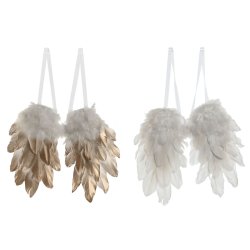Hngdekoration Home ESPRIT Vit Gyllene Fjder 28 x 4 x 33 cm (2