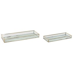 Uppsttning med Brickor Home ESPRIT Vit Gyllene Metall Glas 42 x