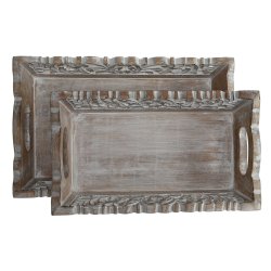 Uppsttning med Brickor Home ESPRIT Vit Naturell Mangotr 40,5 x