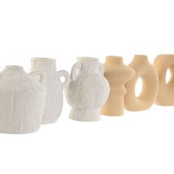 Set med 3 Vasar Home ESPRIT Vit Beige Stengods 32 X 11,5 X 9 cm