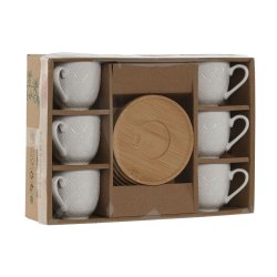 Set med kaffekoppar Home ESPRIT Vit Bambu Porslin 90 ml