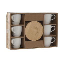 Set med kaffekoppar Home ESPRIT Vit Bambu Porslin 90 ml