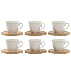 Set med kaffekoppar Home ESPRIT Vit Bambu Porslin 90 ml
