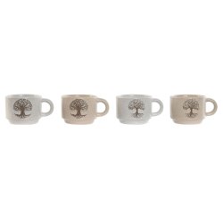 Set med kaffekoppar Home ESPRIT Vit Beige Metall Stengods 150 ml