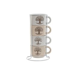 Set med kaffekoppar Home ESPRIT Vit Beige Metall Stengods 150 ml