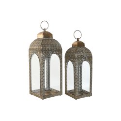 Lykta Home ESPRIT Gyllene Metall Glas Arab Avskalad 20 X 20 X 56