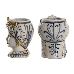 Kruka Home ESPRIT Bl Vit Gyllene Porslin 15 x 15 x 26 cm (2 ant