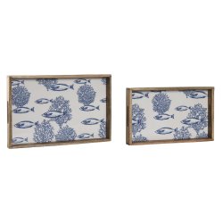 Uppsttning med Brickor Home ESPRIT Bl Vit Naturell Mangotr 43