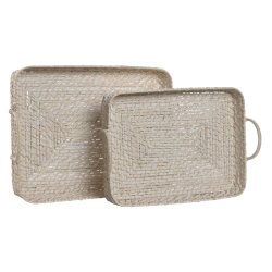 Uppsttning med Brickor Home ESPRIT Vit Naturell Bambu Rattan 45