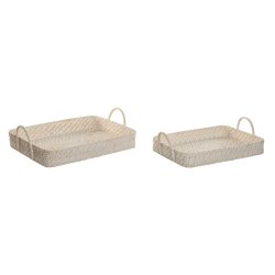 Uppsttning med Brickor Home ESPRIT Vit Naturell Bambu Rattan 45