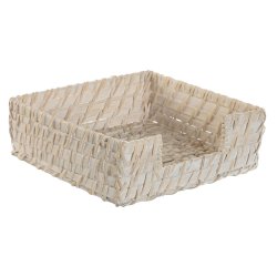 Servetthllare Home ESPRIT Vit Naturell Bambu Rattan 18 x 18 x 6