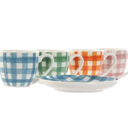Set med 6 koppar och fat Home ESPRIT Bl Vit Grn Orange Rosa Po