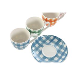 Set med 6 koppar och fat Home ESPRIT Bl Vit Grn Orange Rosa Po
