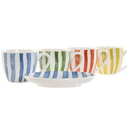 Set med 6 koppar och fat Home ESPRIT Gul Bl Grn Korall Porslin