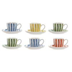 Set med 6 koppar och fat Home ESPRIT Gul Bl Grn Korall Porslin