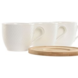 Set med 6 koppar och fat Home ESPRIT Vit Naturell Bambu Porslin