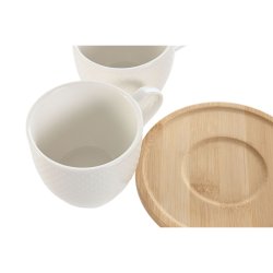 Set med 6 koppar och fat Home ESPRIT Vit Naturell Bambu Porslin